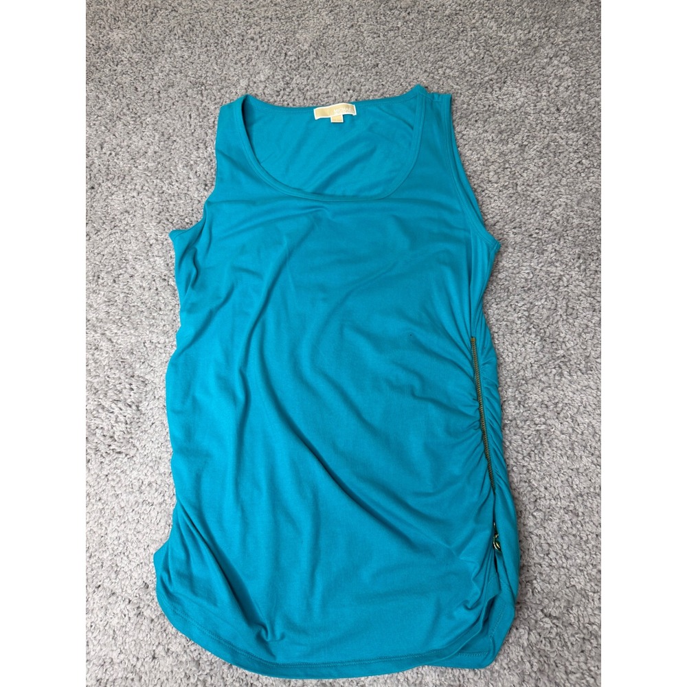 Michael Michael Kors Womens Teal Blue Side Zip Ruched Tank Top Size L
